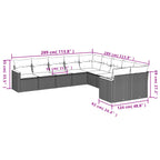 10-teiliges Gartensofa-Set mit Kissen, schwarzes Polyrattan