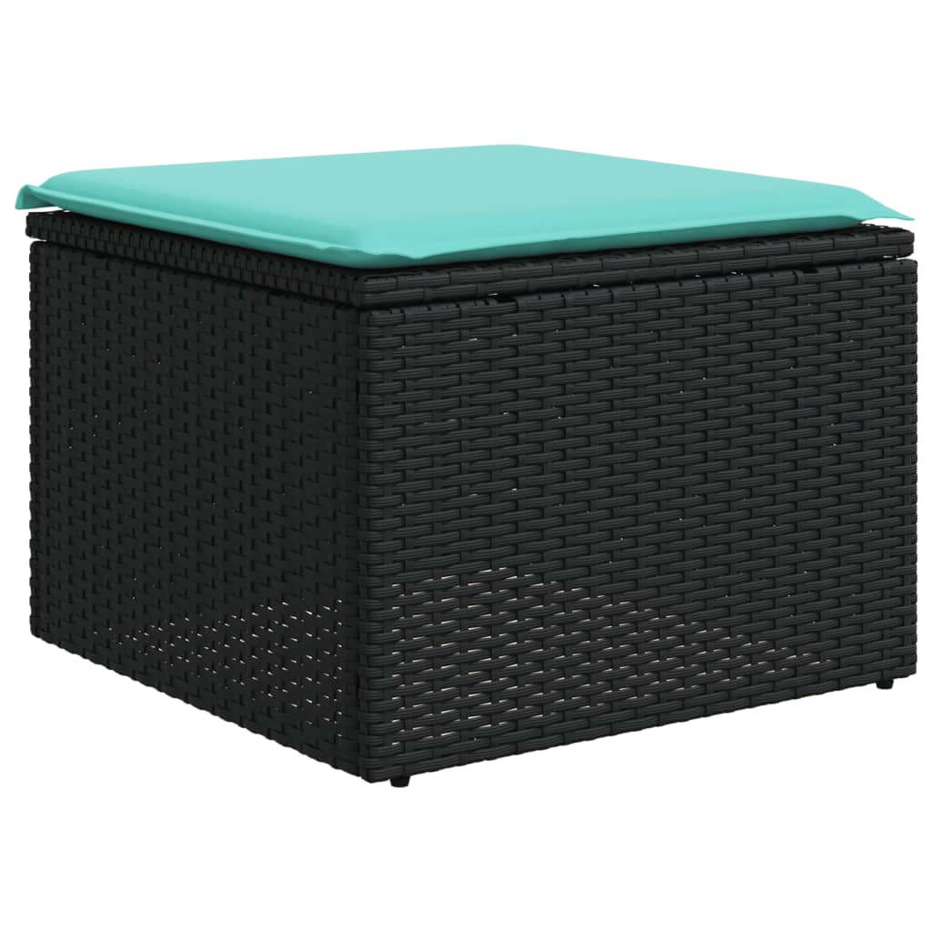 9-teiliges Gartensofa-Set mit Kissen, schwarzes Polyrattan