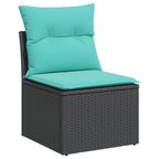 12-teiliges Gartensofa-Set mit Kissen, schwarzes Polyrattan