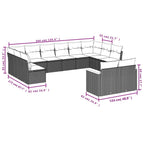 12-teiliges Gartensofa-Set mit Kissen, schwarzes Polyrattan