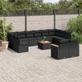 13-tlg. Garten-Sofagarnitur mit Kissen Schwarz Poly Rattan
