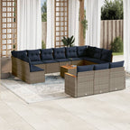14-teiliges Gartensofa-Set mit Kissen, grau, Polyrattan