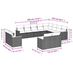 12-teiliges Gartensofa-Set mit Kissen, schwarzes Polyrattan