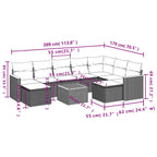 10-teiliges Gartensofa-Set mit Kissen, grau, Polyrattan