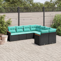 8-teiliges Gartensofa-Set mit Kissen, schwarzes Polyrattan