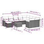11-tlg. Garten-Sofagarnitur mit Kissen Schwarz Poly Rattan