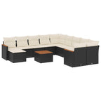 12-tlg. Garten-Sofagarnitur mit Kissen Schwarz Poly Rattan