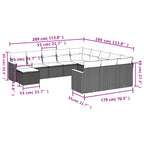 12-teiliges Gartensofa-Set mit Kissen, schwarzes Polyrattan