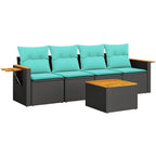 5-tlg. Garten-Sofagarnitur mit Kissen Schwarz Poly Rattan