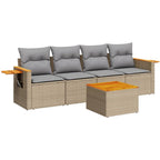 5-tlg. Garten-Sofagarnitur mit Kissen Beige Poly Rattan