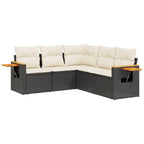 5-tlg. Garten-Sofagarnitur mit Kissen Schwarz Poly Rattan