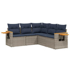 5-tlg. Garten-Sofagarnitur mit Kissen Grau Poly Rattan