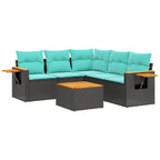 6-tlg. Garten-Sofagarnitur mit Kissen Schwarz Poly Rattan