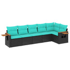 6-tlg. Garten-Sofagarnitur mit Kissen Schwarz Poly Rattan