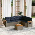 7-tlg. Garten-Sofagarnitur mit Kissen Grau Poly Rattan