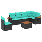 7-tlg. Garten-Sofagarnitur mit Kissen Schwarz Poly Rattan