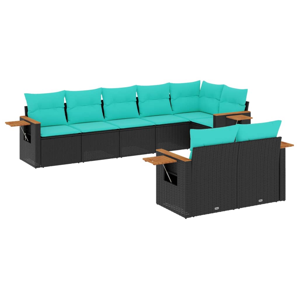 8-tlg. Garten-Sofagarnitur mit Kissen Schwarz Poly Rattan