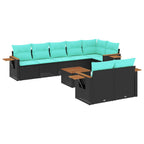 9-tlg. Garten-Sofagarnitur mit Kissen Schwarz Poly Rattan