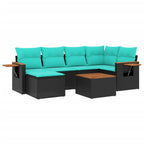 7-tlg. Garten-Sofagarnitur mit Kissen Schwarz Poly Rattan