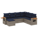 7-tlg. Garten-Sofagarnitur mit Kissen Grau Poly Rattan