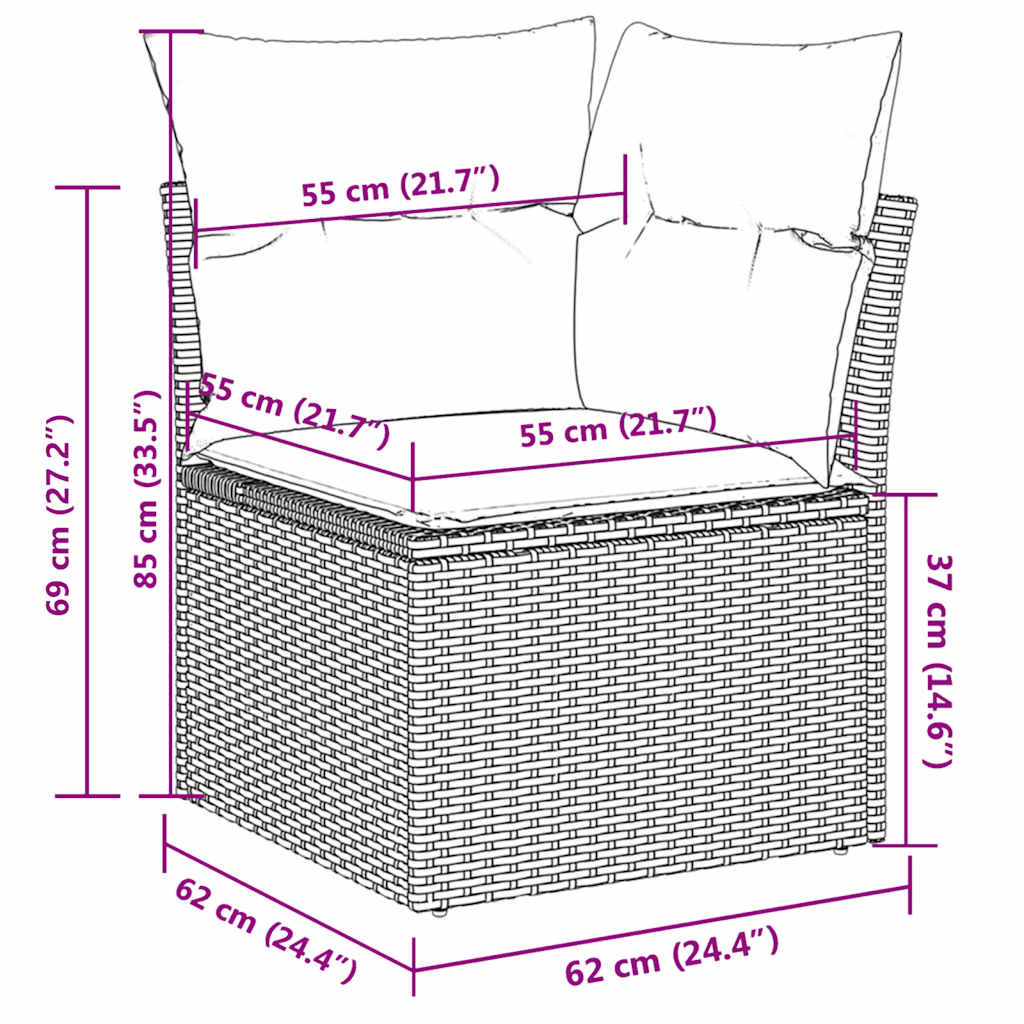 7-tlg. Garten-Sofagarnitur mit Kissen Grau Poly Rattan