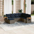 7-tlg. Garten-Sofagarnitur mit Kissen Grau Poly Rattan