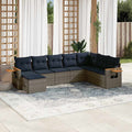 8-tlg. Garten-Sofagarnitur mit Kissen Grau Poly Rattan