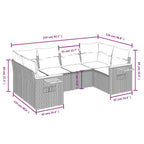 6-tlg. Garten-Sofagarnitur mit Kissen Grau Poly Rattan