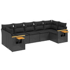 7-tlg. Garten-Sofagarnitur mit Kissen Schwarz Poly Rattan