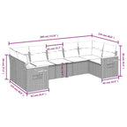 7-tlg. Garten-Sofagarnitur mit Kissen Grau Poly Rattan