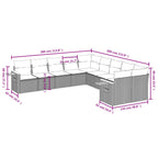 10-tlg. Garten-Sofagarnitur mit Kissen Schwarz Poly Rattan