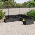 10-tlg. Garten-Sofagarnitur mit Kissen Schwarz Poly Rattan