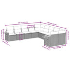 10-tlg. Garten-Sofagarnitur mit Kissen Schwarz Poly Rattan