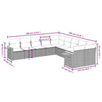 10-tlg. Garten-Sofagarnitur mit Kissen Grau Poly Rattan