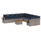 11-tlg. Garten-Sofagarnitur mit Kissen Grau Poly Rattan