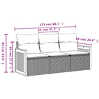3-tlg. Garten-Sofagarnitur mit Kissen Schwarz Poly Rattan