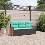 3-teiliges Gartensofa-Set mit Kissen, schwarzes Polyrattan