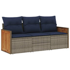 3-teiliges Gartensofa-Set mit Kissen, grau, Polyrattan