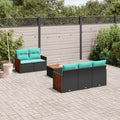 6-teiliges Gartensofa-Set mit Kissen, schwarzes Polyrattan