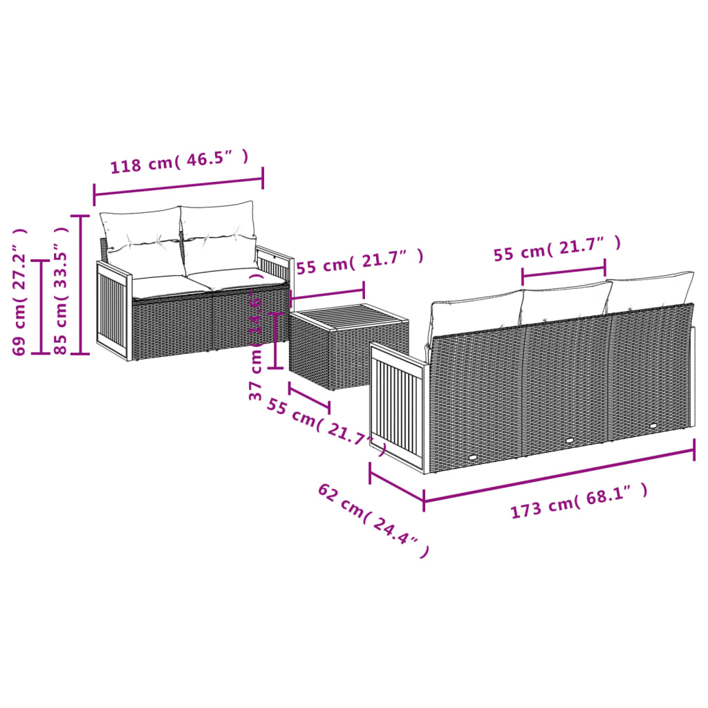 6-tlg. Garten-Sofagarnitur mit Kissen Beige Poly Rattan