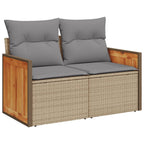 7-tlg. Garten-Sofagarnitur mit Kissen Beige Poly Rattan