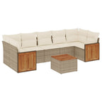 8-tlg. Garten-Sofagarnitur mit Kissen Beige Poly Rattan