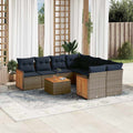 9-teiliges Gartensofa-Set mit Kissen, grau, Polyrattan