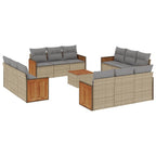 13-tlg. Garten-Sofagarnitur mit Kissen Beige Poly Rattan