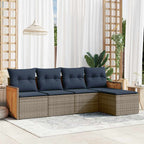 5-teiliges Gartensofa-Set mit Kissen, grau, Polyrattan
