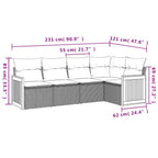 5-teiliges Gartensofa-Set mit Kissen, schwarzes Polyrattan