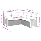 5-tlg. Garten-Sofagarnitur mit Kissen Schwarz Poly Rattan