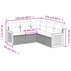 5-teiliges Gartensofa-Set mit Kissen, schwarzes Polyrattan