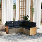 5-teiliges Gartensofa-Set mit Kissen, grau, Polyrattan