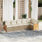 6-tlg. Garten-Sofagarnitur mit Kissen Beige Poly Rattan